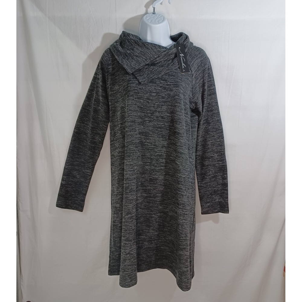 Women's NWT Neesha Black Midi Slit Cowl Neck Long Sleeve Dress Size Large